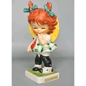 Vintage 1957 Goebel Little Miss Coy Figurine Red Head Girl Hat Charlot BYJ 4